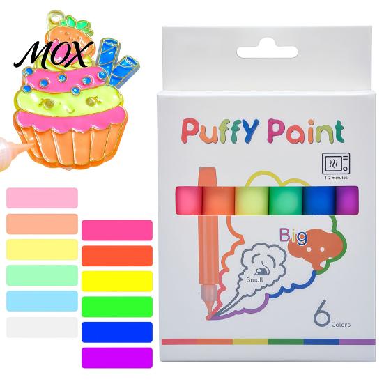 Interactive Hands on Learning Toys 6 Colors Popcorn Pens, 3D Relief Art Pen, Heat Activated, Puffy Fluffy Texture Markers Drawing Pens for DIY