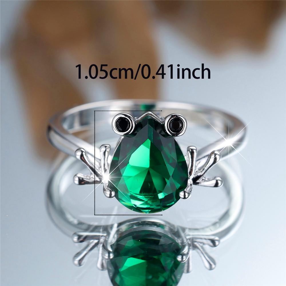 Trendy Crystal Green Zircon Silver Color Wedding Bands Cute Flog Rings For Women Men Minimalist Jewelry