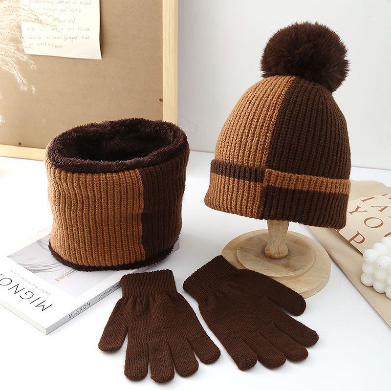 Autumn and winter hats Women's plush wool hats Winter cycling warm windproof and cold knitted hats Scarf gloves