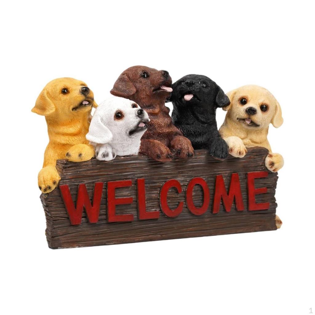 Welcome Sign Including Dog Statues Figures Resin Statue with Freestanding Ornament