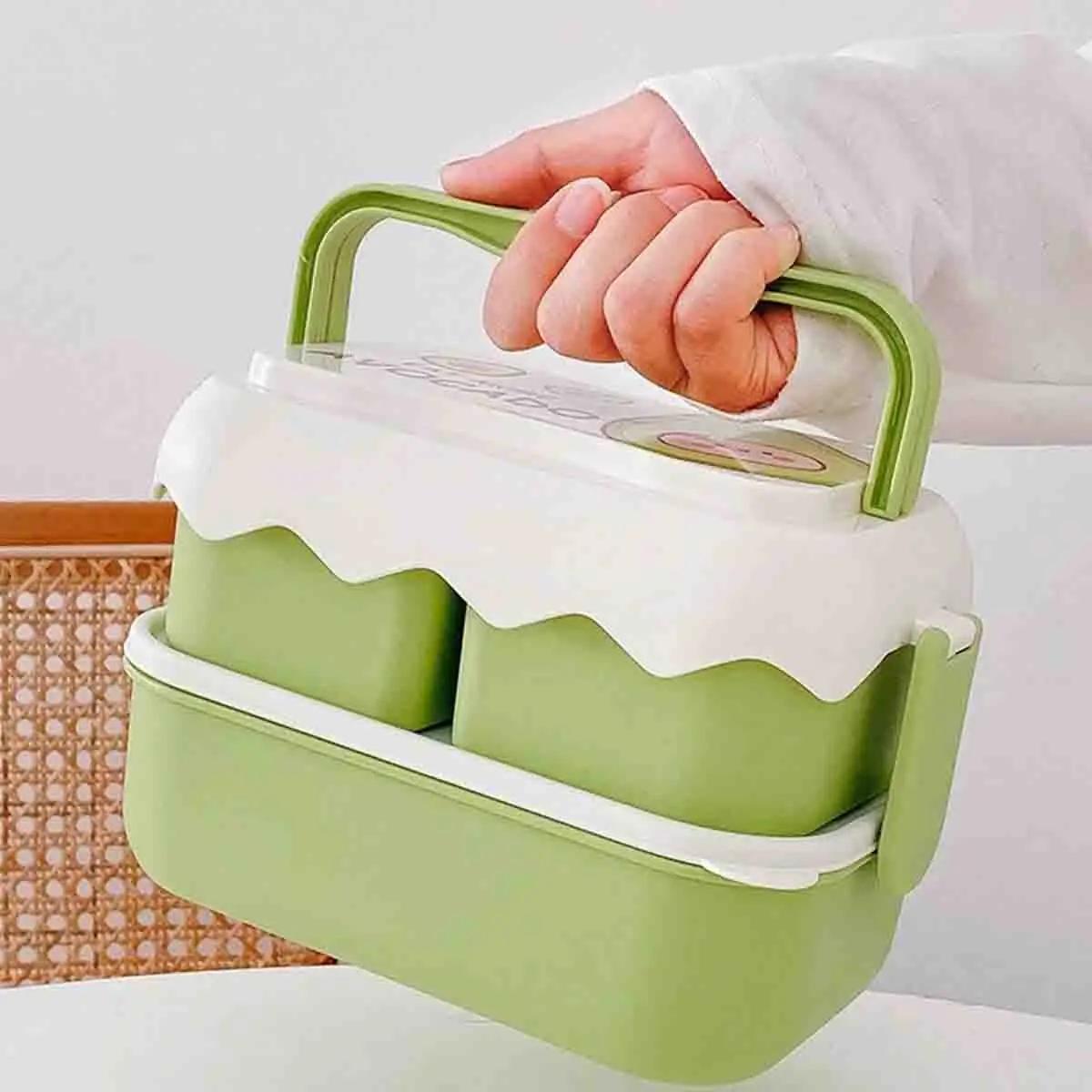 

1pc - Lunch Box-Fresh-Keeper with Spacious Compartments and Cutlery Set - Portable Food Storage Container for School and Kitchen зелений