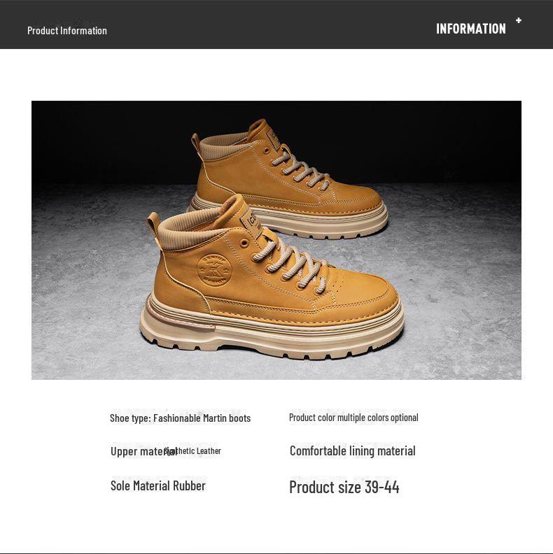 Męskie buty Martin za kostkę w stylu retro - Casualowe skórzane buty robocze