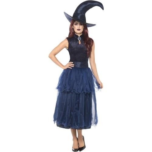 Smiffys Conjunto de fantasia de bruxa da meia-noite de luxo para mulheres/senhoras 8 UK - 10 azul-escuro