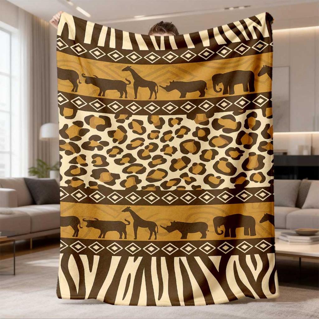 2026 New Arrival Flannel Blanket 1pc African Savannah Tribal Animal Print Flannel Throw Blanket - Soft Breathable Luxury Blanket with Giraffe & Zebra