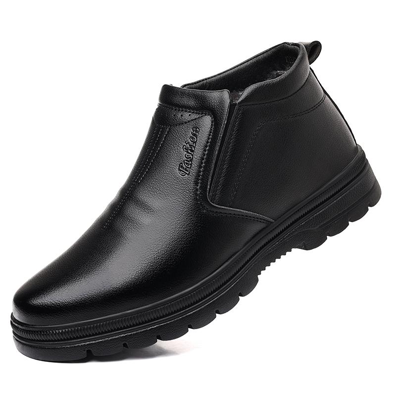 

Модная зимняя мужская хлопковая обувь, утепленная северным флисом, утолщенная, с высоким верхом, мужская обувь из натуральной кожи, на шерстяной подкладке, противоскользящие зимние ботинки 38 чёрный