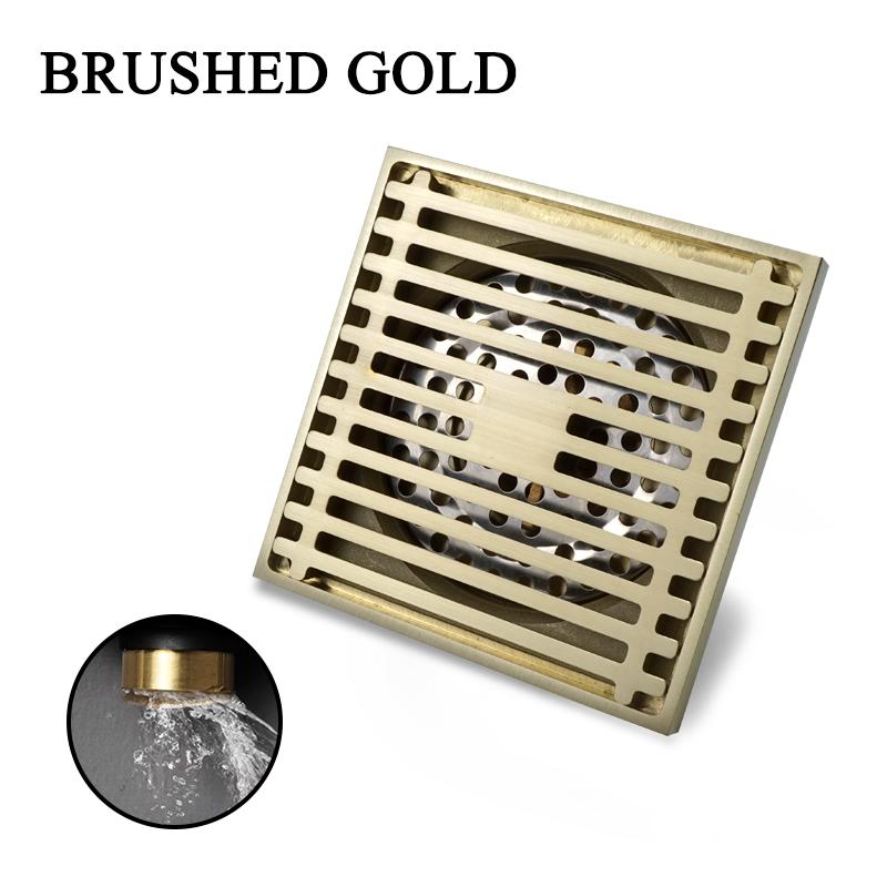 Rose Gold Floor Drain Square 100x100MM Brass Drain Toilet Balcony Bathroom Shower Anti-odor Drains Tile Insert Waste Grates