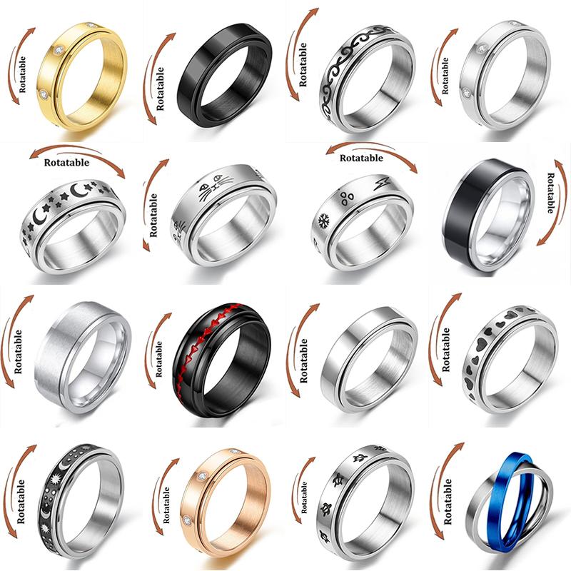 Fidget Spinner Ring Anxiety for Men Women Inlay Zircon Gold Color Rotating Rings 2025 Stainless Steel Anti Stress Zircon Bague