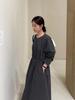 TG Minimalist Cotton-Feel Round Neck Long Sleeve Dress - 2026 Gentle Korean Style with Large Hem