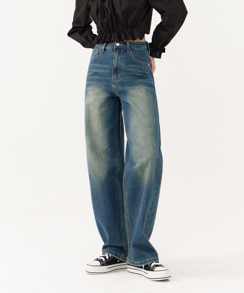 Akeusi Motion Balloon Fit Wide Stretch Denim Pants Unisex (Medium Blue)