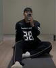 Leijibi [Summer] Giant Fit Line Track Pants Wide Gymwear Training Workout Wear Elastic Waist Pants M Black