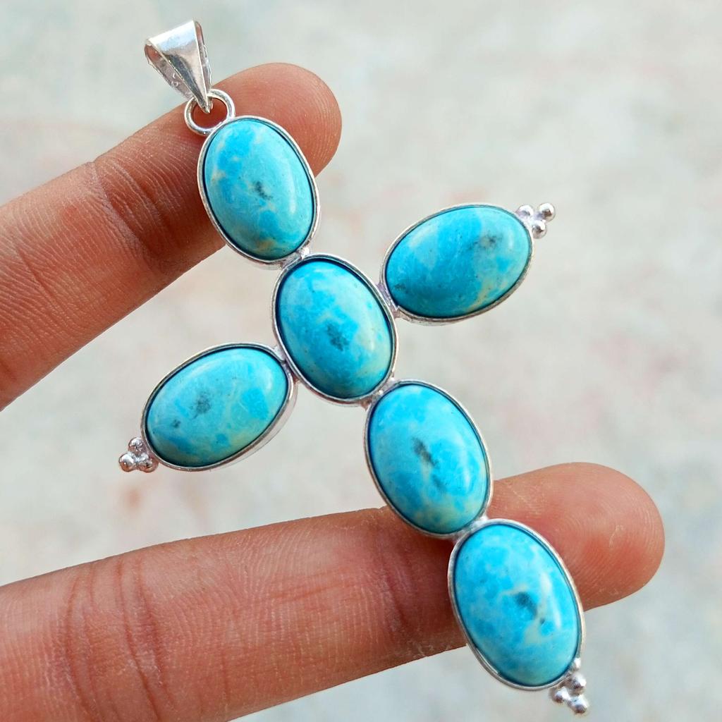 Larimar Gemstone 925 Sterling Silver Plated Gifted Cross Shape Pendant Jewelry NST-J2H13869