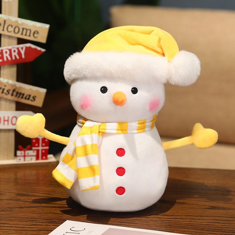 1Pc 25Cm Lovely Christmas Snowman Plush Toys Kawaii Snowman Wears Santa'S Hat Scarf Loose Coat Doll For Xmas Party Decor Gift