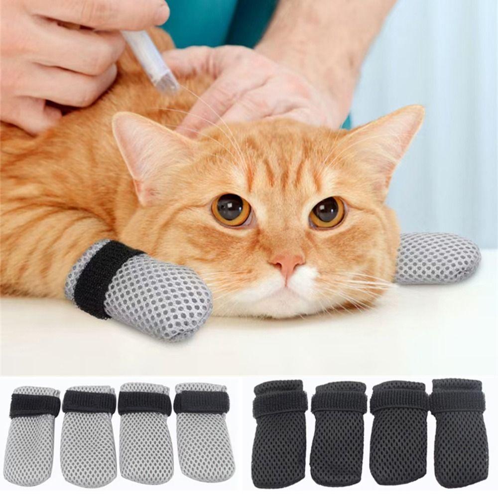 

4Pcs/set Non-Slip Cat Socks Anti-Scratch Mesh Pet Feet Cover Soft Pet Claw Cap Black-S