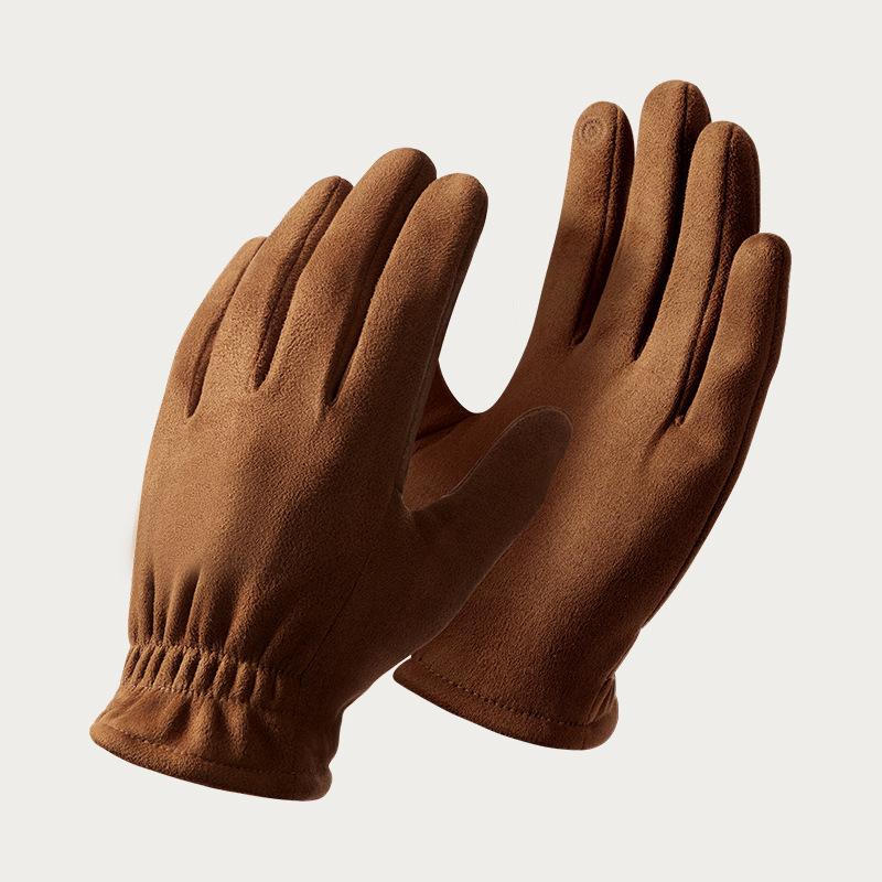 Winter Outdoor Cycling Suede Leather Gloves for Men Windproof Thick Warm Gloves Touch Screen Soft Skiing Gloves Accessories