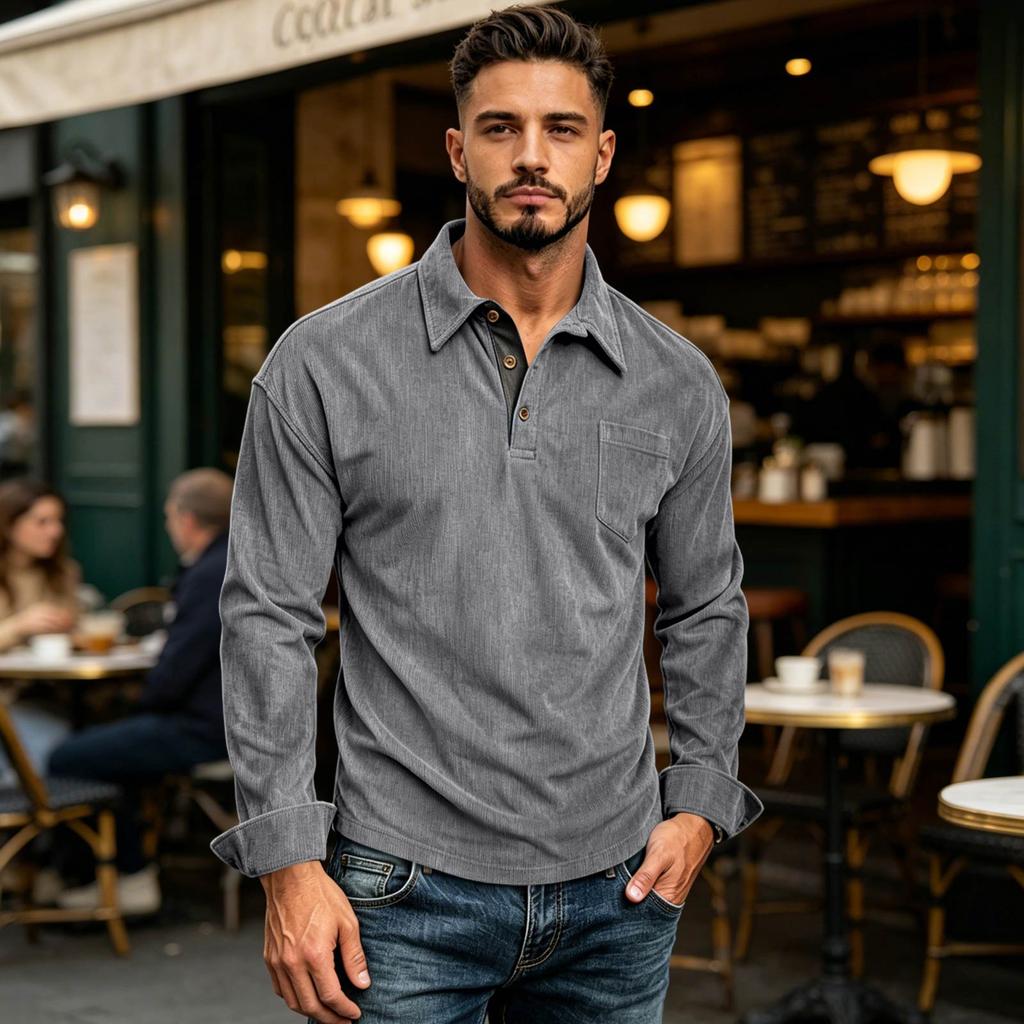 Men's Cotton Corduroy Long Sleeve Shirt with Collar for Everyday Wear