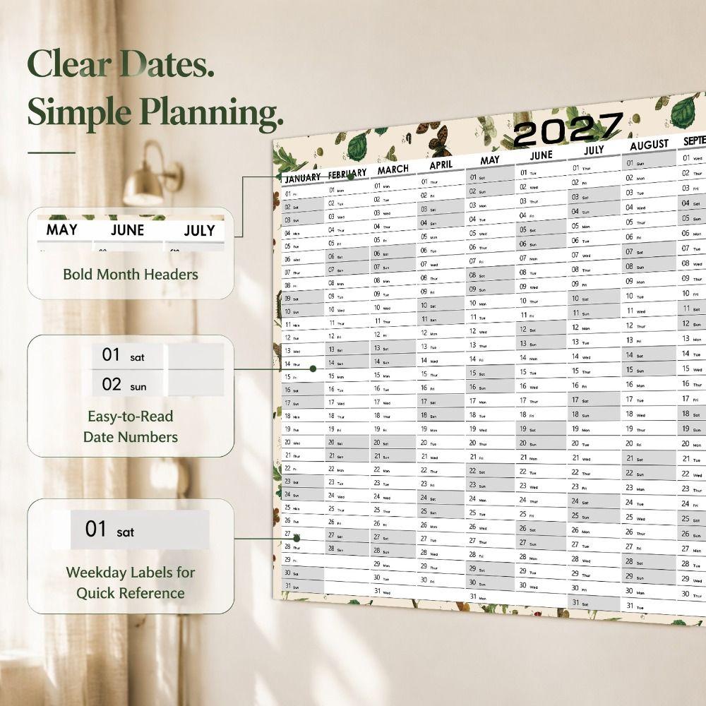 Layout Multicolore Planner Annuale 2027 Calendario Cartaceo Foglio Pianificatore Pianificazione Ufficio Domestico