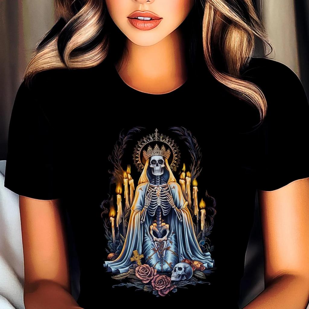 Santa Muerte T Shirt Heavy Cotton Holy Death Dark And Mystical Symbol Of Strength Day The Dead