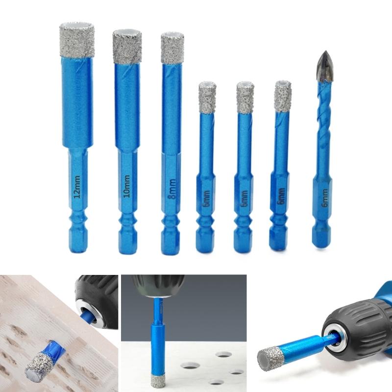 7Pcs Dry Diamond Drills Bit Set Tile Drills Bit Hex Shank For Ceramic Porcelain Marble Granites Stone Glass Brick