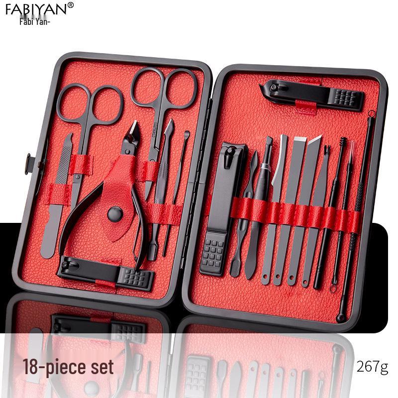 18-Piece Stainless Steel Manicure Tool Set - Nail Clippers & Grooming Tools