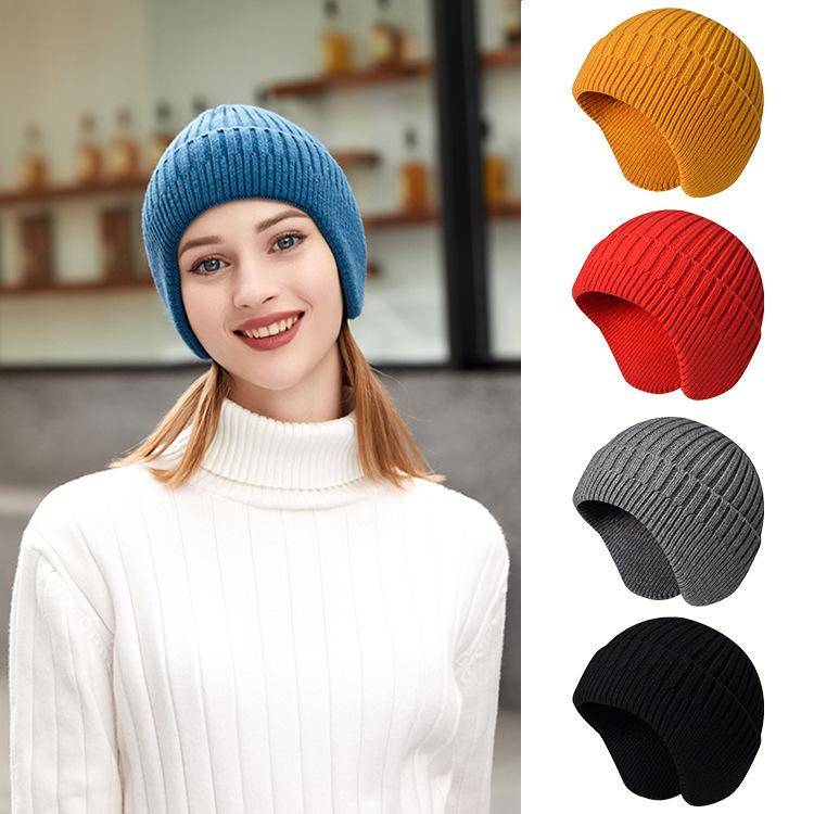 Outdoor Knitted Hat for Men - Thickened Warm Earflap Beanie Women's Face-Slimming Knitted Beanie