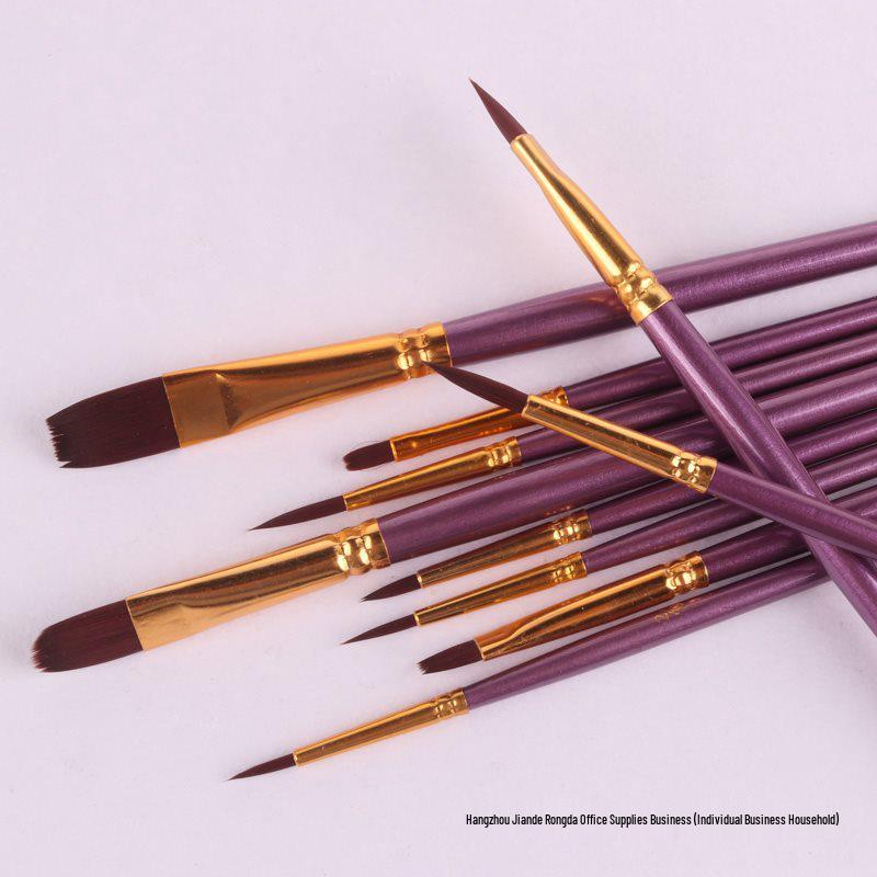10-Piece Nylon Gouache & Acrylic Paintbrush Set for Students