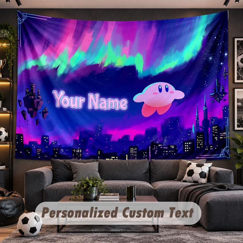 Wall Hanging Tapestry Custom NameKirby Pattern Personalized Printed Fabric Wall Decor