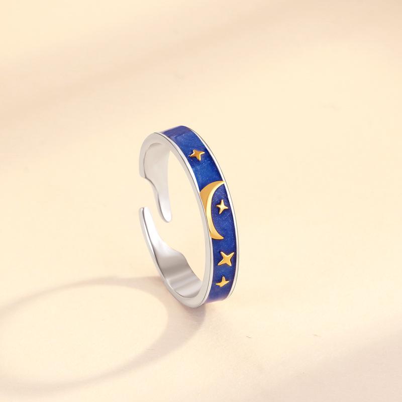 S925 Sterling Silver Sun & Moon Couple Rings - Day & Night Niche Design Jewelry Adjustable