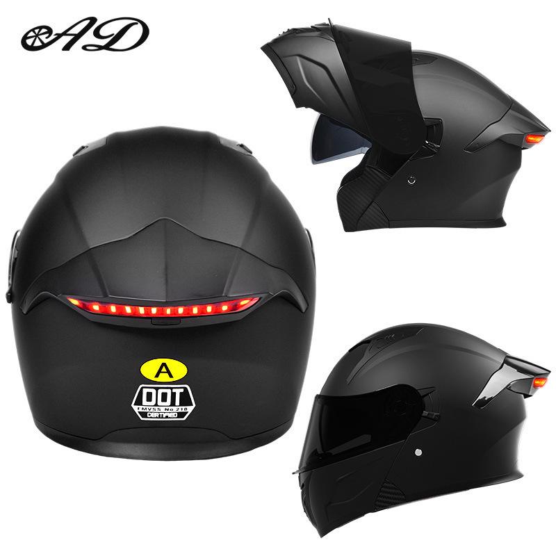 Unisex Full Face Flip-Up Motorcycle Helmet with LED Taillight, All-Season, 3C/DOT Certified