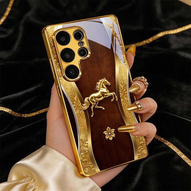 Galloping Steed Art Golden Phone Case For Samsung A50 A51 A52 A53 A54 A55 A56 A57 A71 A72 A73 A31 A32 A34 A36 37 30s Glass Cover