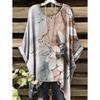 New Women's T-Shirt Vintage Floral Pattern Printed Asymmetrical Hem O-Neck Short Sleeve Top Casual Fashion Street