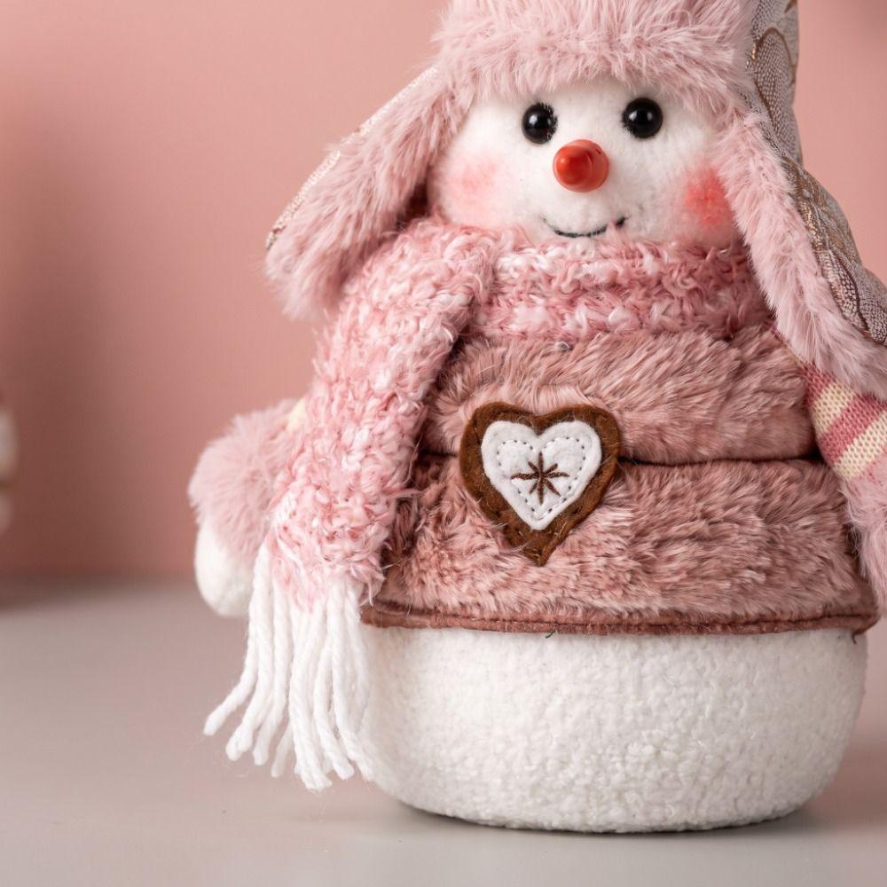Plush Wearing Hat Snowman Ornament Soft Plush Snowman Statue Window Display