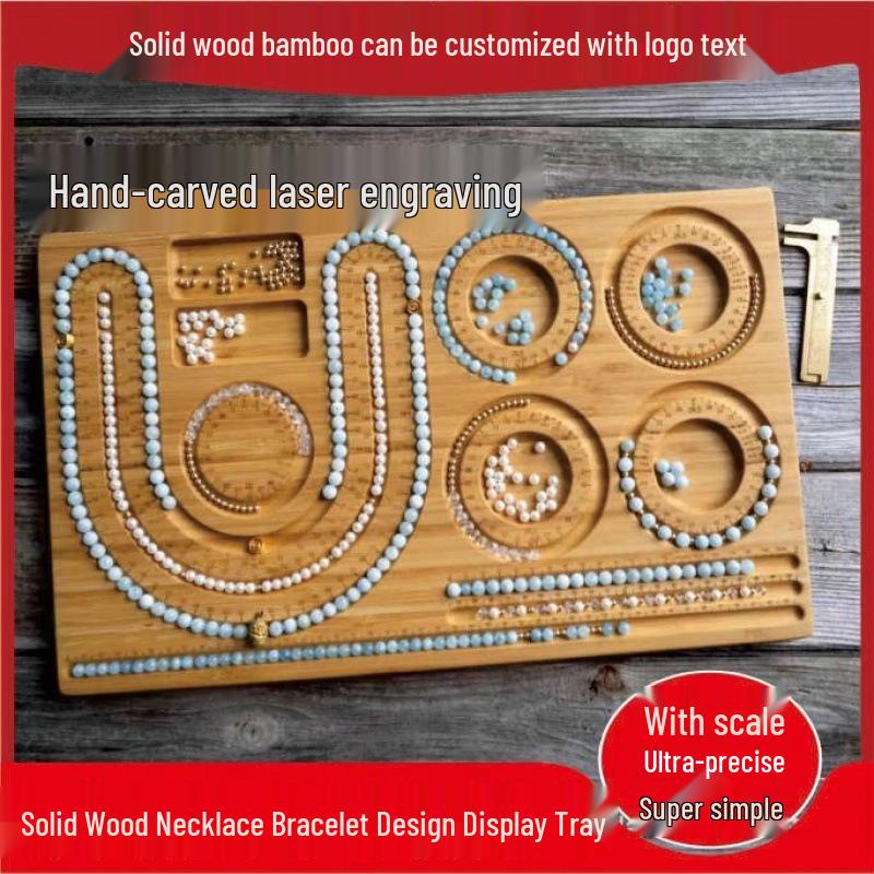 Plateau d'outils de conception de bijoux en bois massif avec échelle de mesure pour colliers de perles, perles en vrac et bracelets
