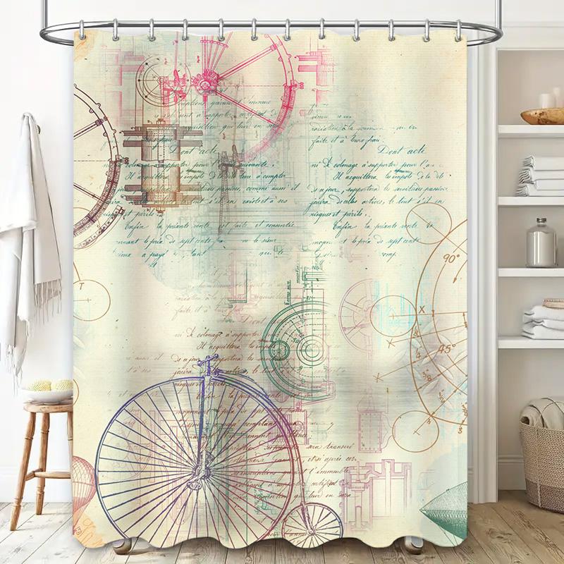 Vintage Bicycle Compass Shower Curtain Steampunk Decor Bathroom Accessories