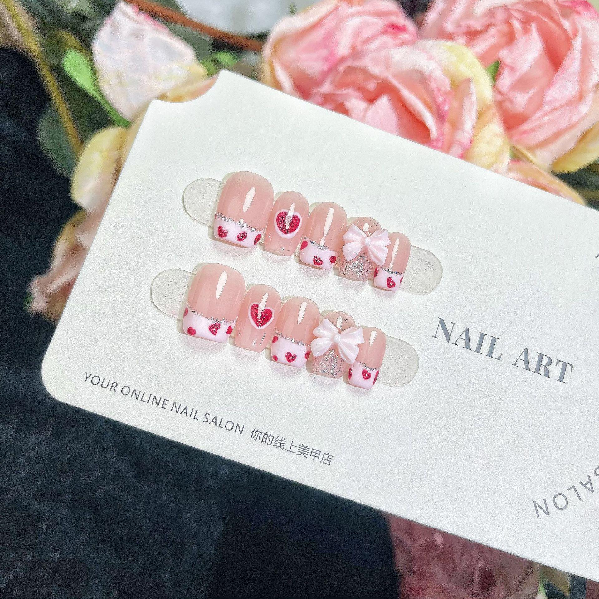 

Летний Милашка 3D Купидон Сердце Французские Наклейки для Ногтей - Расписанные Вручную и Носимые Large