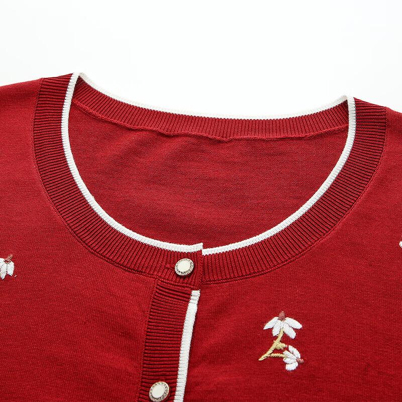 Zhaojun Women's Spring/Summer Embroidered Knit Short Sleeve Cardigan