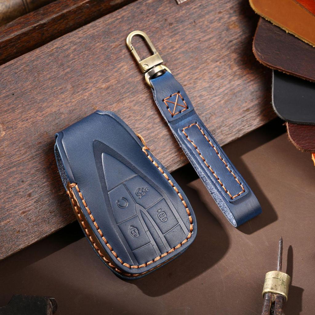 Crazy Horse Leather Key Cover for Changan CS75plus, Oushang X7, Yidong, and CS35