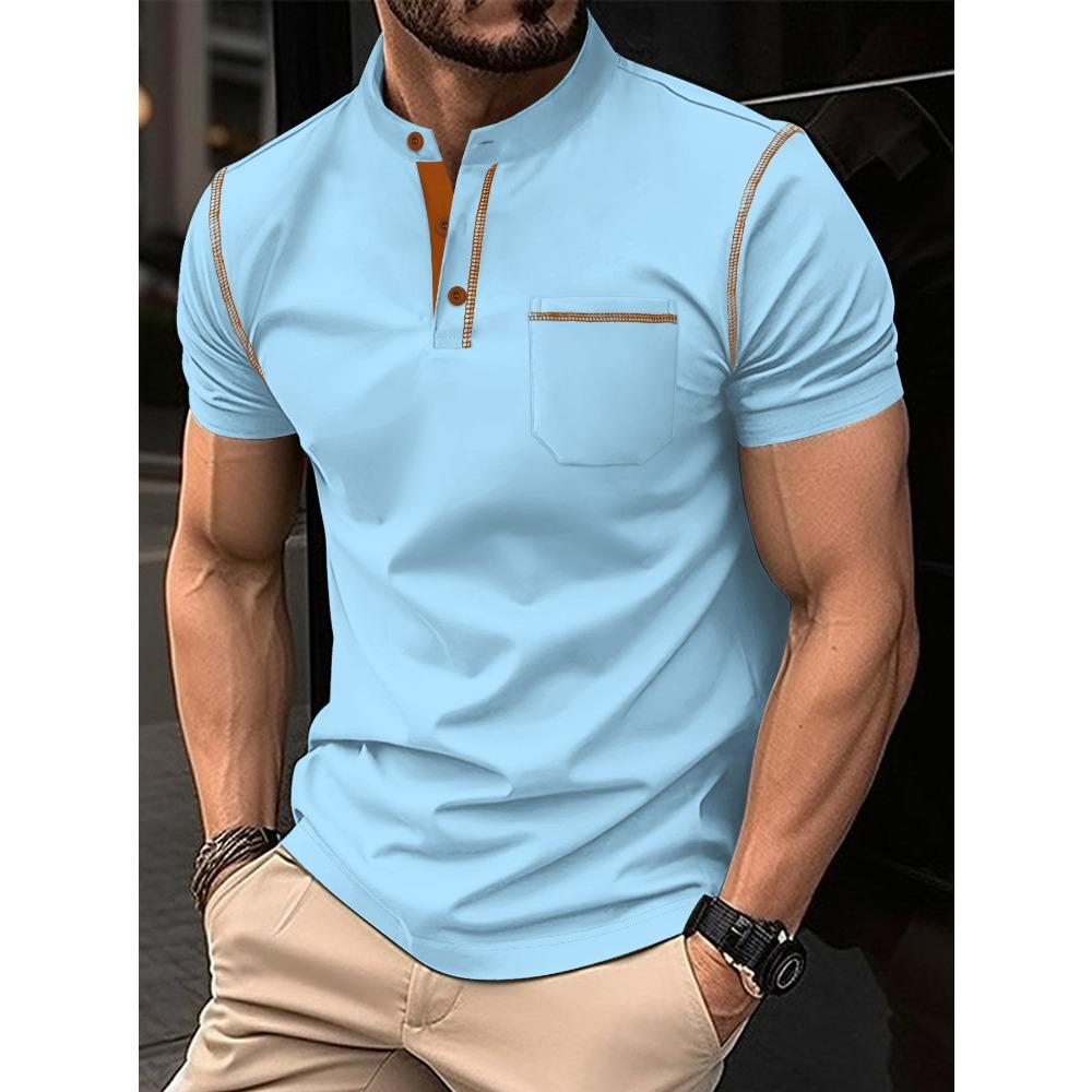 New summer collection: men’s casual polo shirts, stand-up collar, pocketed men’s sports T-shirts S