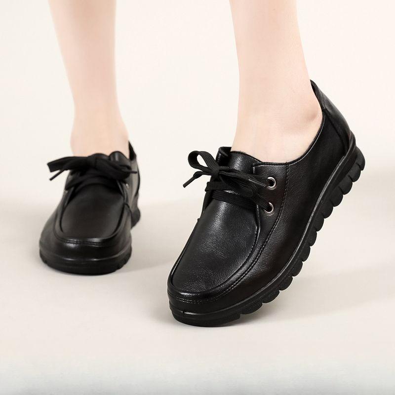 

Non-slip Work Shoes, Women s Black Leather Shoes, Comfortable Mother Shoes, Single Shoes, Flat Shoes 35 чорний