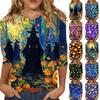 Women Casual 3/4 Sleeve Halloween Print Round Neck Top Lightweight Comfortable Fit Stretchy Fabric Stylish Design