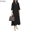 ZANZEA Women Casual V-Neck Solid Color Loose 3/4 Sleeve Long Dress
