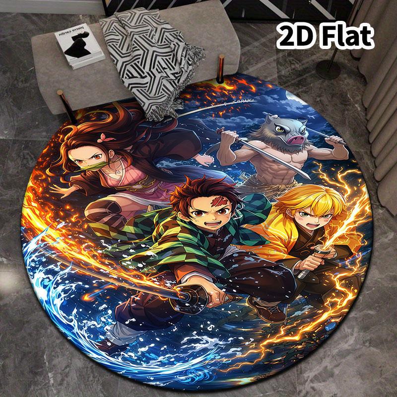 Demon Slayer Kimetsu No Yaiba Round Area Rug Carpet Rug For Living Room Bedroom Sofa Playroom Decor Nonslip Floor Mat