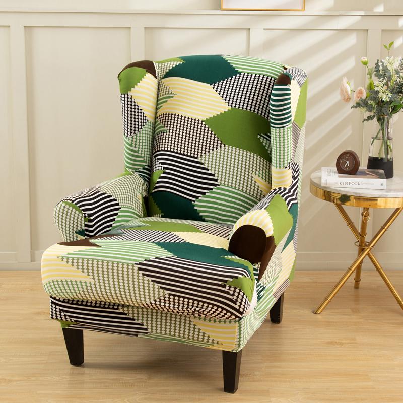 Stretch Spandex Wing Chair Cover Elastic Relax Armchair Slipcovers Wingback Sofa Protector with Seat Cushion Cover Home Decor