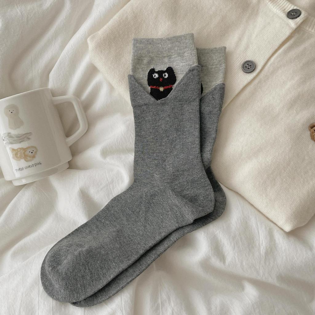 Women Socks Cartoon Cat Dog Japanese Kawaii Cute Middle Tube Socks Women Autumn and Winter Retro Long Socks