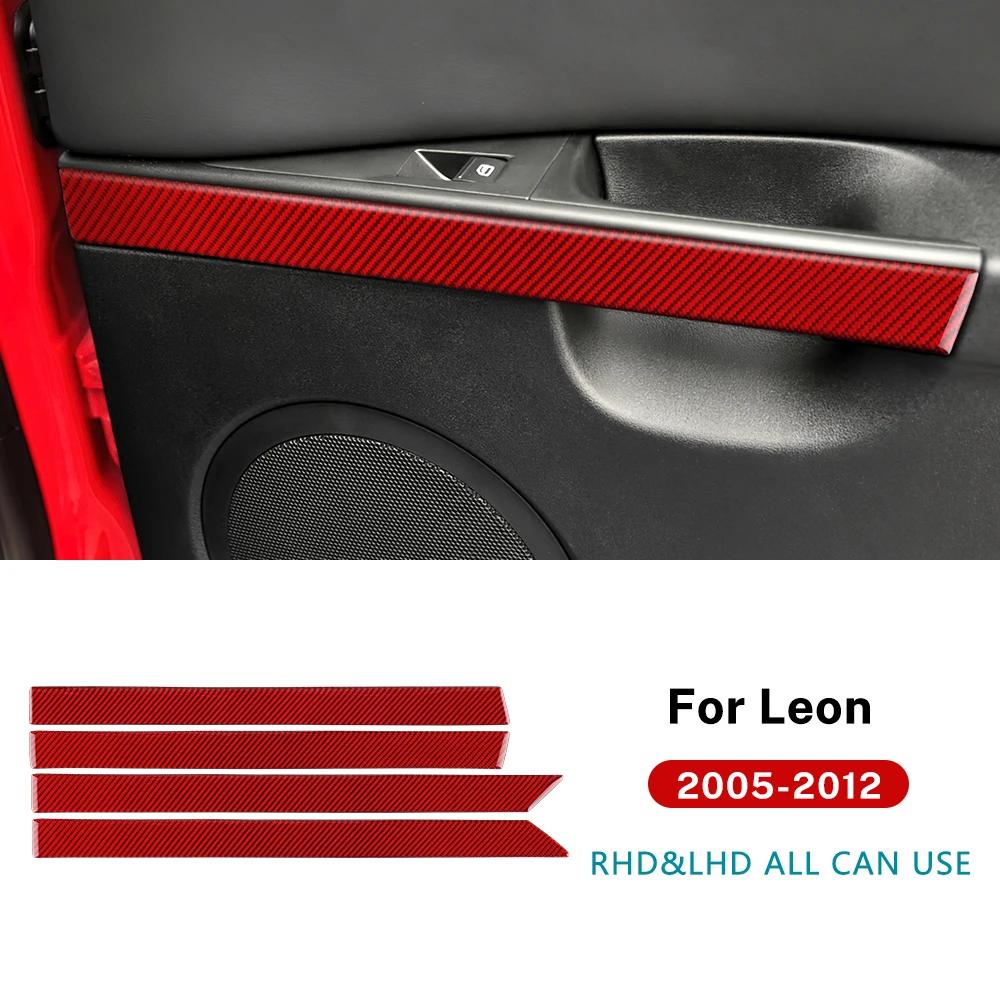 

For Seat Leon 2005 2006 2007 2008 2009 2010 2011 2012 Real Soft Carbon Fiber LHD RHD Car Inner Door Panel Sticker Accessories Red Carbon