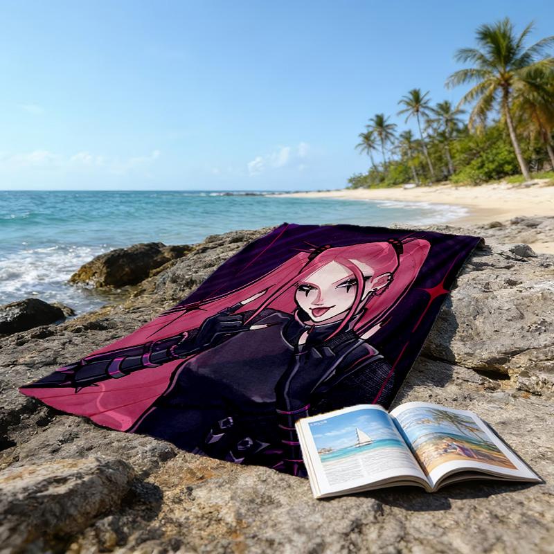 1pc KPop Demon Hunters MIRA1 Beach Towel, Beach and Seaside Swimming Pool Equipment, Fashion Pattern, Rectangular, Travel Essentials