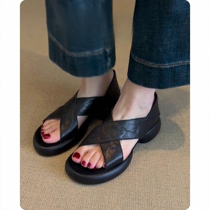 Cross-strap Thick-soled Sandals for Women Retro Casual and Versatile Soft-soled Shoes