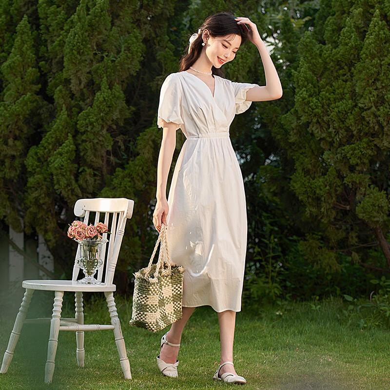 Westlink French Romantic V-neck Puff Sleeve Long Dress