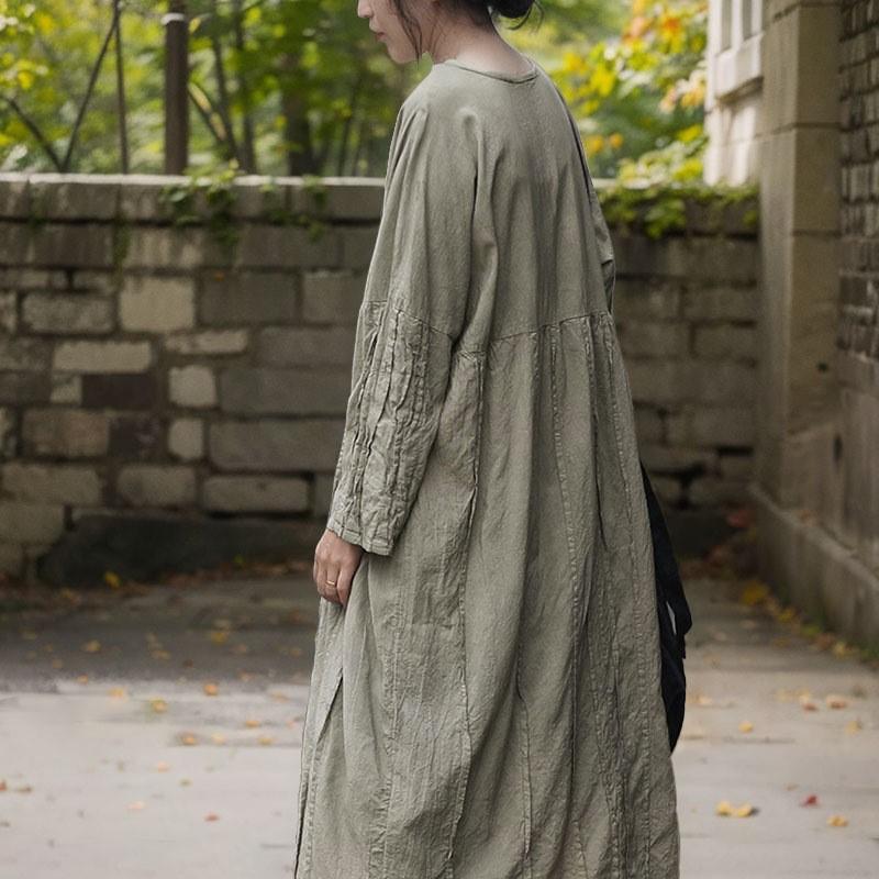 Johnature Femeie Toamna Epocă Spălat Retro Largi Rochie A-Line Culoare Solidă Mâneci Lungi Rochie O-Gât