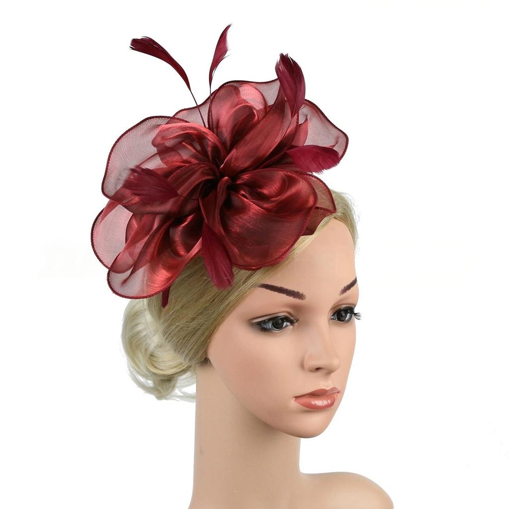 Elegant Organza Hair Drop Fascinator Hat Women Headpiece with Feather Bridal Wedding Show Race Millinery Hair Accessories