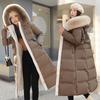 Women's Autumn And Winter Cotton Coat Medium Length Large Fur Collar Hooded Slim Fitting Coat Large Knee Length Cotton Jacket